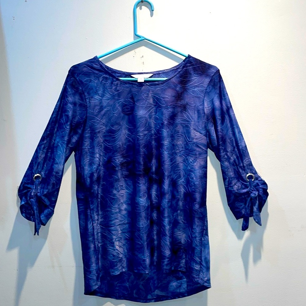 Ladies Croft & Barrow Ruched Sleeve Blue Top • Size Medium • Great Condi…